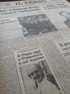 prima pagina del quotidiano il tempo con la visita di Paolo VI ad Aquino 14 settembre 1974